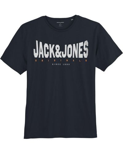 Jack & Jones & Rundhalsshirt Große Größen Logo T-Shirt navy JORMARQUE Jack&Jones - Blau