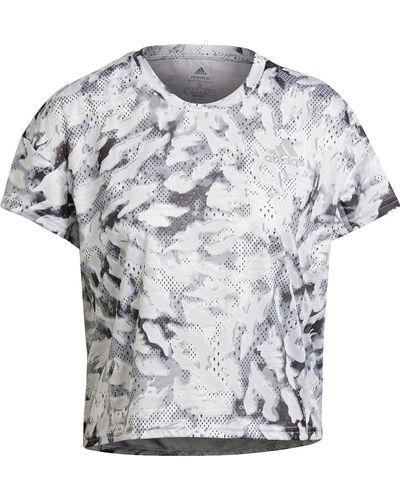 adidas T-Shirt FAST AOP TEE 000 GREONE/WHITE - Grau