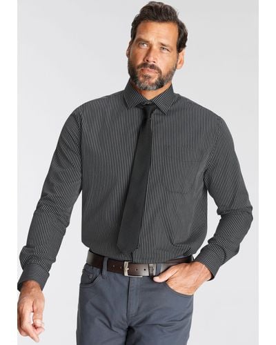 Man's World Man's World Langarmhemd passender , Kentkragen, Brusttasche (Set, 2-tlg., mit Krawatte) - Grau