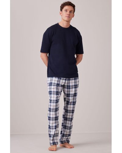 Next Pyjamahose Karierte Schlafanzughose Baumwolle im 2er-Pack (2-tlg) - Blau