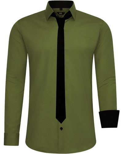 Rusty Neal Langarmhemd mit Krawatte - Grün