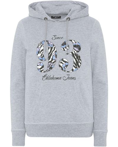Oklahoma Jeans Kapuzensweatshirt mit gemustertem 93-Motiv - Grau