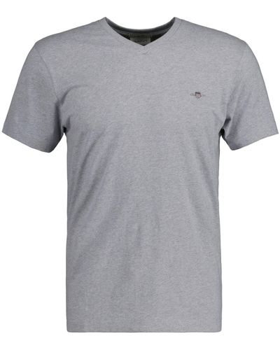 GANT T-Shirt V-Neck, Fit - SLIM SHIELD - Grau