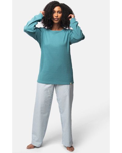 greenjama Pyjamaoberteil aus Derby Rib, Bio Baumwolle, GOTS-zertifiziert - Blau