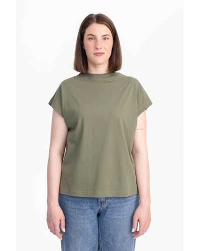 Mela Kurzarmshirt T-Shirt MADHU Fein gerippter Kragen - Grün
