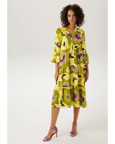 Aniston CASUAL Blusenkleid mit großflächigem, graphischem Blumendruck - Gelb