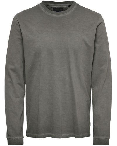 Only & Sons & Rundhalsshirt Millenium Reg washed Langarmshirt nachhaltiges Baumwoll-Shirt 22020148 Longsleeve Grau