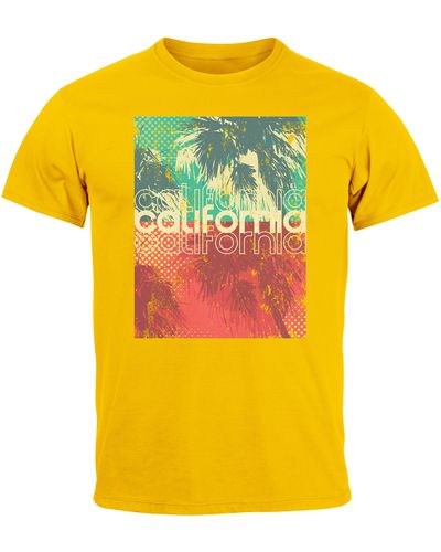 Neverless T-Shirt Top California Palmen Sommer Foto Aufdruck Abstra mit Print - Gelb