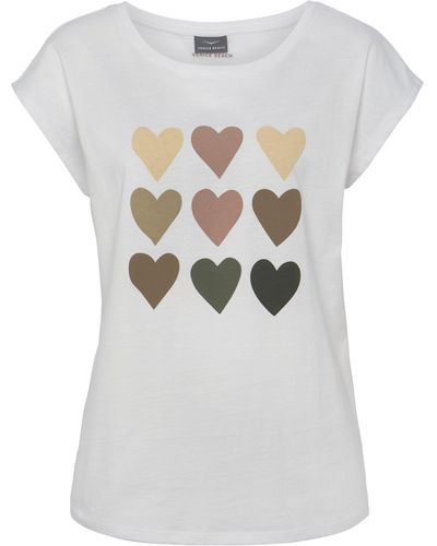 Venice Beach T-Shirt mit Herzchen-Druck, Kurzarmshirt aus Baumwolle, Basic - Weiß