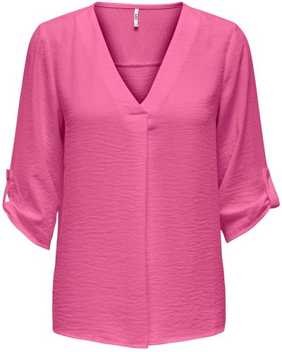 Jacqueline De Yong Blusenshirt Design Shirt TOP JDYDIVYA Freizeit Hemd V-Neck Bluse - Pink