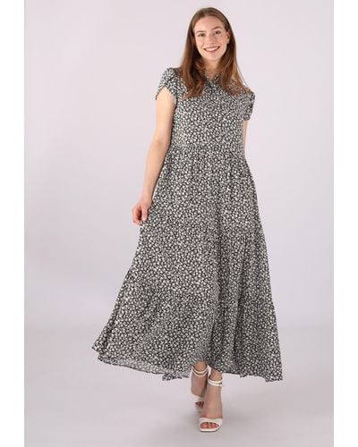 YC Fashion & Style Sommerkleid Sommerliches Viskose Kleid Ditsy-Print Alloverdruck, Boho, gemustert - Grau