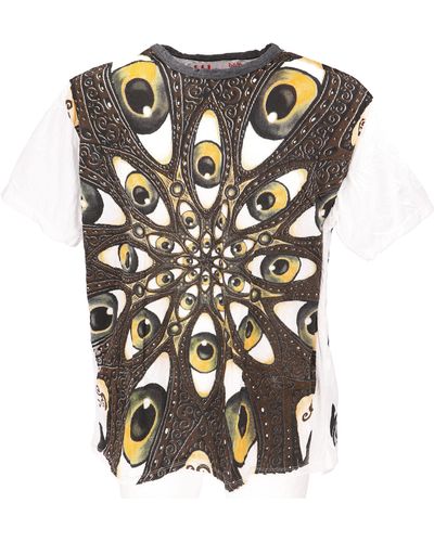 Guru-Shop Weed T-Shirt - Drittes Auge Mandala weiß/bunt Goa Style - Mettallic