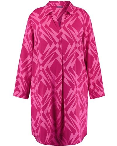 Samoon A-Linien-Kleid Blusenkleid mit grafischem Print - Pink