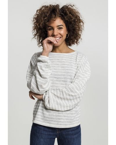 Urban Classics Sweater Ladies Oversize Stripe Pullover (1-tlg) - Weiß
