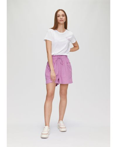 QS Shorts Hose aus Leinenmix mit elastischem Bund und Tunnelzug Gummizug - Pink