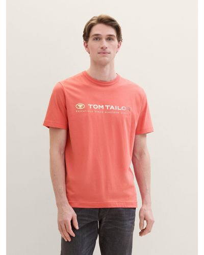 Tom Tailor T-Shirt mit Logo Print - Rot