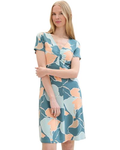 Tom Tailor Sommerkleid easy jersey dress, abstract flower print - Blau