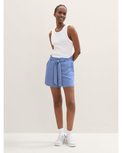 Tom Tailor Bermudas Paperbag Shorts mit Lyocell - Blau