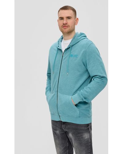 S.oliver Allwetterjacke Sweatshirtjacke mit und Kapuze Garment Dye - Blau