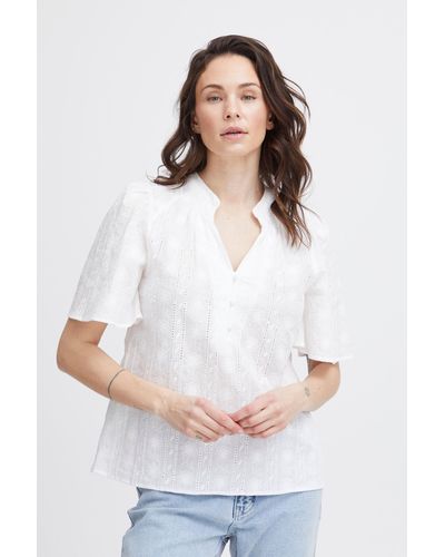 Pulz Shirtbluse PZWILLA Blouse feminine Bluse mit Lochbordüre - Weiß