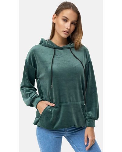 enflame Langer Kapuzen Pullover Oversized Hoodie Kleid Velours Sweatshirt - Grün