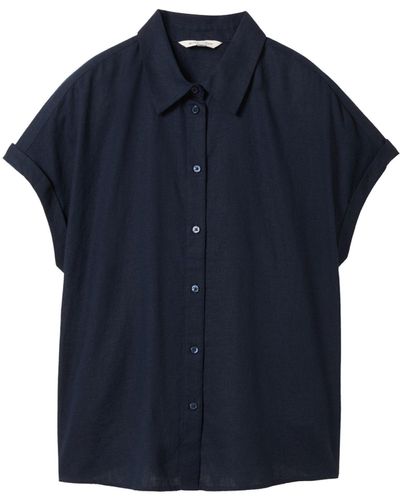 Tom Tailor Langarmbluse shortsleeve blouse with linen - Blau