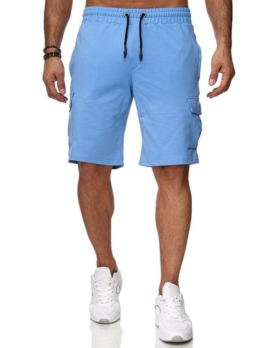 Reslad Kurze Bermuda Shorts Sport-Hose (1-tlg) Sweatshorts Jogginghose mit Cargo-Taschen - Blau
