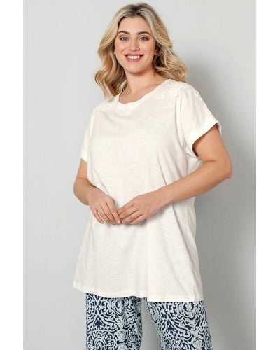 Sara Lindholm Longshirt T-Shirt oversized Rundhals Halbarm - Weiß