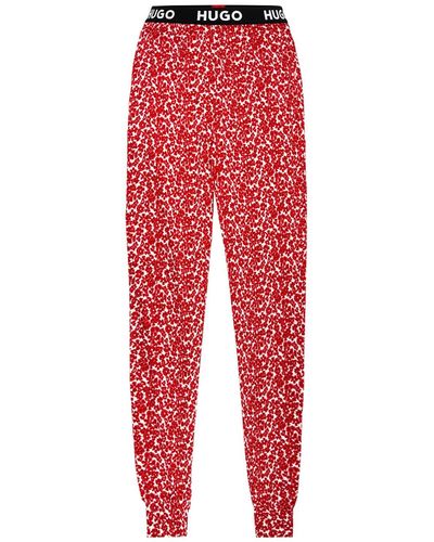 HUGO Pyjamahose Unite Pants Printed sichtbarem Bund mit Marken-Logos - Rot