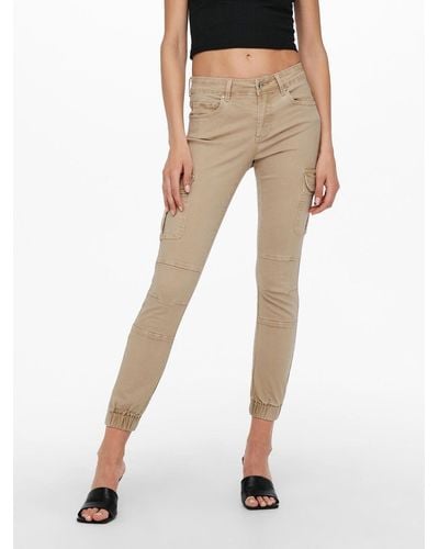 ONLY Slim-fit- Cargo Jeans Hose Mid Waist Denim Jogger Pants ONLMISSOURI 4676 in Beige - Natur