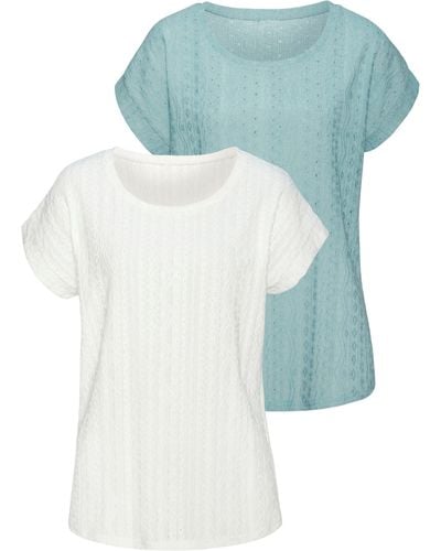 vivance active T-Shirt (Packung, 2-tlg) mit modischem Jacquard-Muster - Blau
