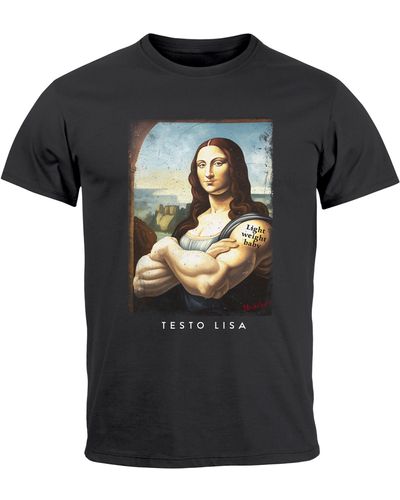 MoonWorks T-Shirt Aufdruck Mona Lisa Parodie Meme Kapuzen-Pullover mit Print - Schwarz