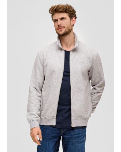 S.oliver Allwetterjacke Sweatshirt-Jacke mit Stehkragen Logo, Streifen-Detail - Grau