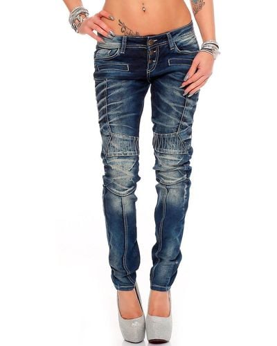 Cipo & Baxx Slim-fit-Jeans Low Waist Hose BA-WD255 Stonewashed im Biker Style mit Verzierungen - Blau