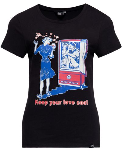 Queen Kerosin Print-Shirt Keep Your Love Cool (1-tlg) mit 50s Style Comic Art - Schwarz