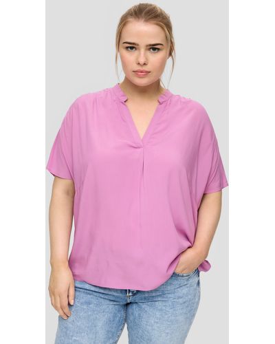 QS Langarmbluse Loose-Fit-Bluse mit Stehkragen - Pink