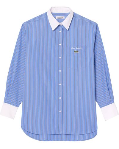 Lacoste Klassische Bluse Hemdbluse aus Popeline Regular Fit (1-tlg) - Blau