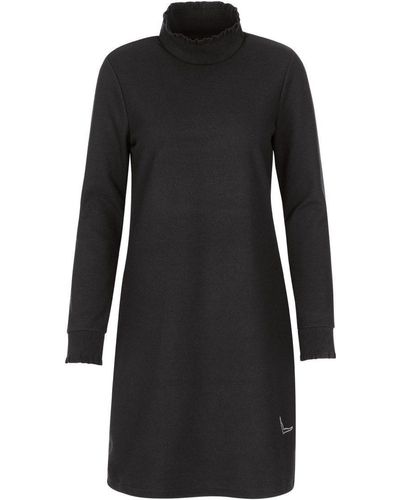 Trigema Jerseykleid Stehkragen Kleid mit Rüschen (1-tlg) - Schwarz