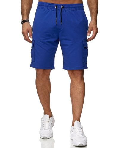 Reslad Kurze Bermuda Shorts Sport-Hose (1-tlg) Sweatshorts Jogginghose mit Cargo-Taschen - Blau