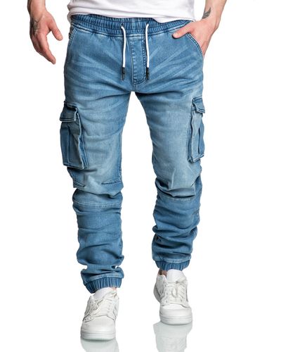 Amaci&Sons Cargojeans ALSIP im Look Sweathose in Stretch Denim Jeans - Blau