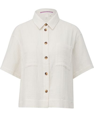 QS Kurzarmbluse Oversized-Hemdbluse aus Musselin - Weiß