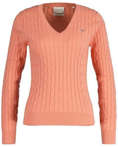 GANT V-Ausschnitt- 4800101 Pullover mit Zopfstrickmuster - Pink