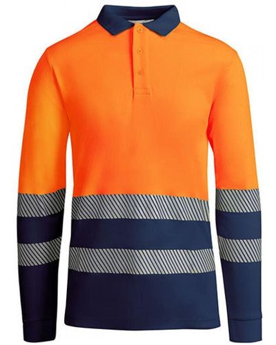 Roly Warnschutz-Shirt Poloshirt Atrio Longsleeve Langarmpoloshirt - Orange