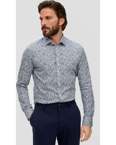 S.oliver Langarmhemd Jerseyhemd mit All-over-Print Blende - Blau