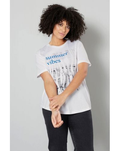 Sara Lindholm Rundhalsshirt T-Shirt Classic Fit Print mit Schrift Rundhals - Grau