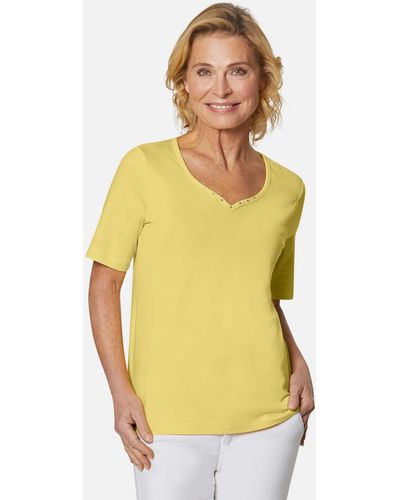 Goldner T-Shirt mit charmantem Ausschnitt und Schmucksteinchen - Gelb