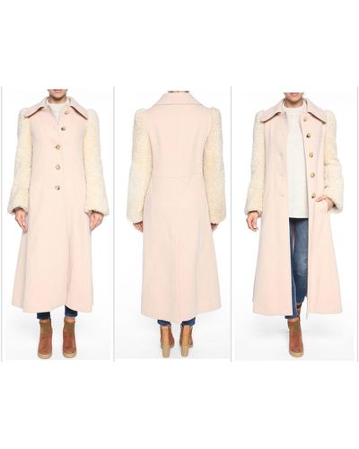 Chloé É Langmantel Women's Pink Lamm Shearling Long Coat Mantel Jacke Jacket Pa - Schwarz