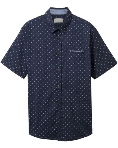 Tom Tailor Hemd Kurzarmhemd (1-tlg) - Blau