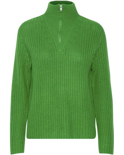 B.Young Strickpullover Grobstrick Pullover Troyer Sweater mit Reißverschluss Kragen 6677 in Grün