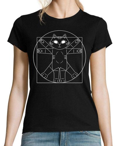 Youth Designz Print- Da Vinci Katze T-Shirt mit lustigen Logo - Schwarz